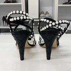 Chanel Leather CC Logo Pearl Quilted Strap Sandals Black — view 6