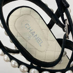 Chanel Leather CC Logo Pearl Quilted Strap Sandals Black — view 8