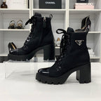 Prada Triangle Logo Nylon Leather Lace Up Short Boots — view 2