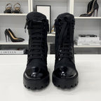 Prada Triangle Logo Nylon Leather Lace Up Short Boots — view 4