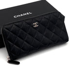Chanel Quilted Lambskin Zip Around Wallet Black