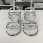 Chanel CC Logo Braided Leather Wedge Sole Sandals Silver — view 4
