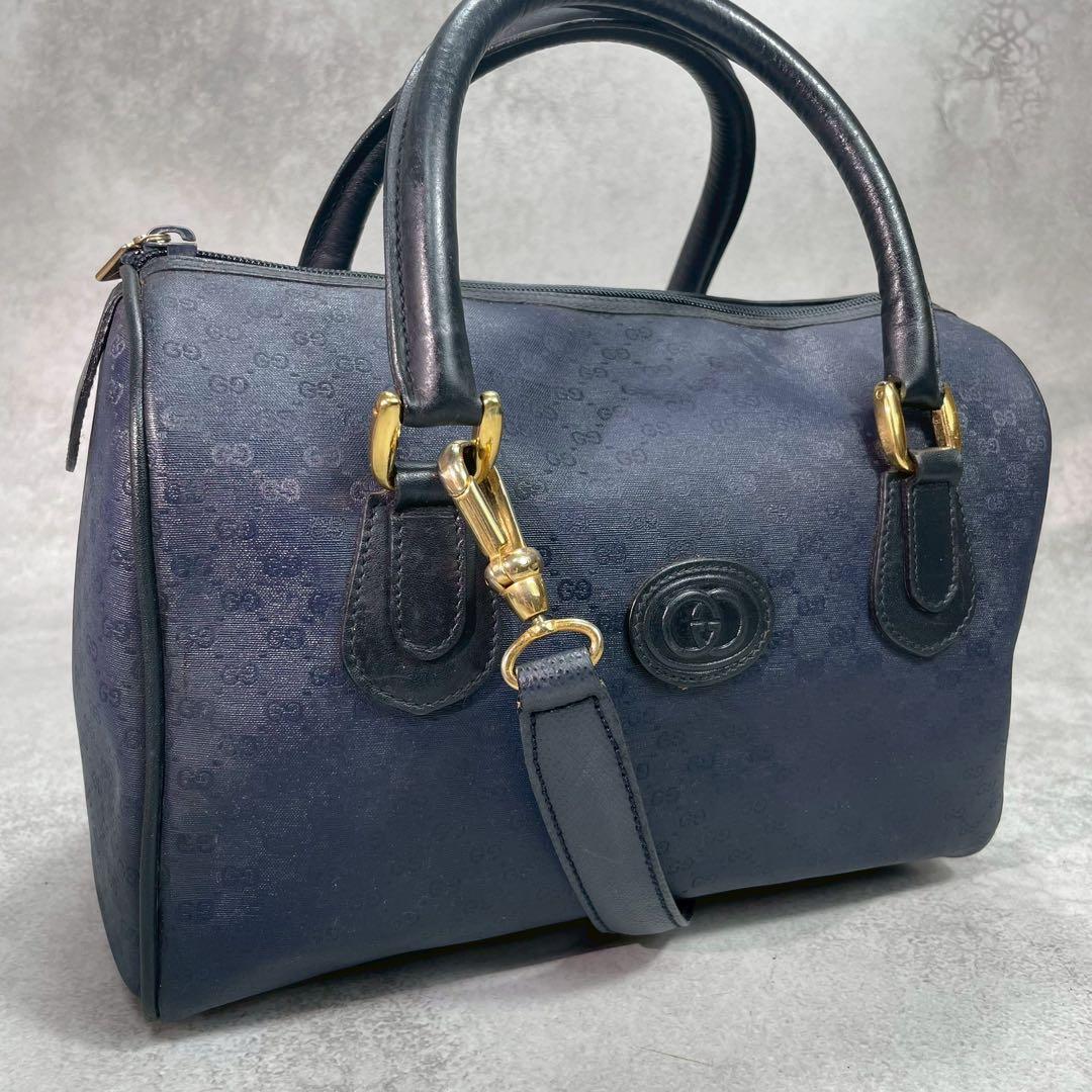Gucci GG Boston Bag 2-Way Navy Logo Leather