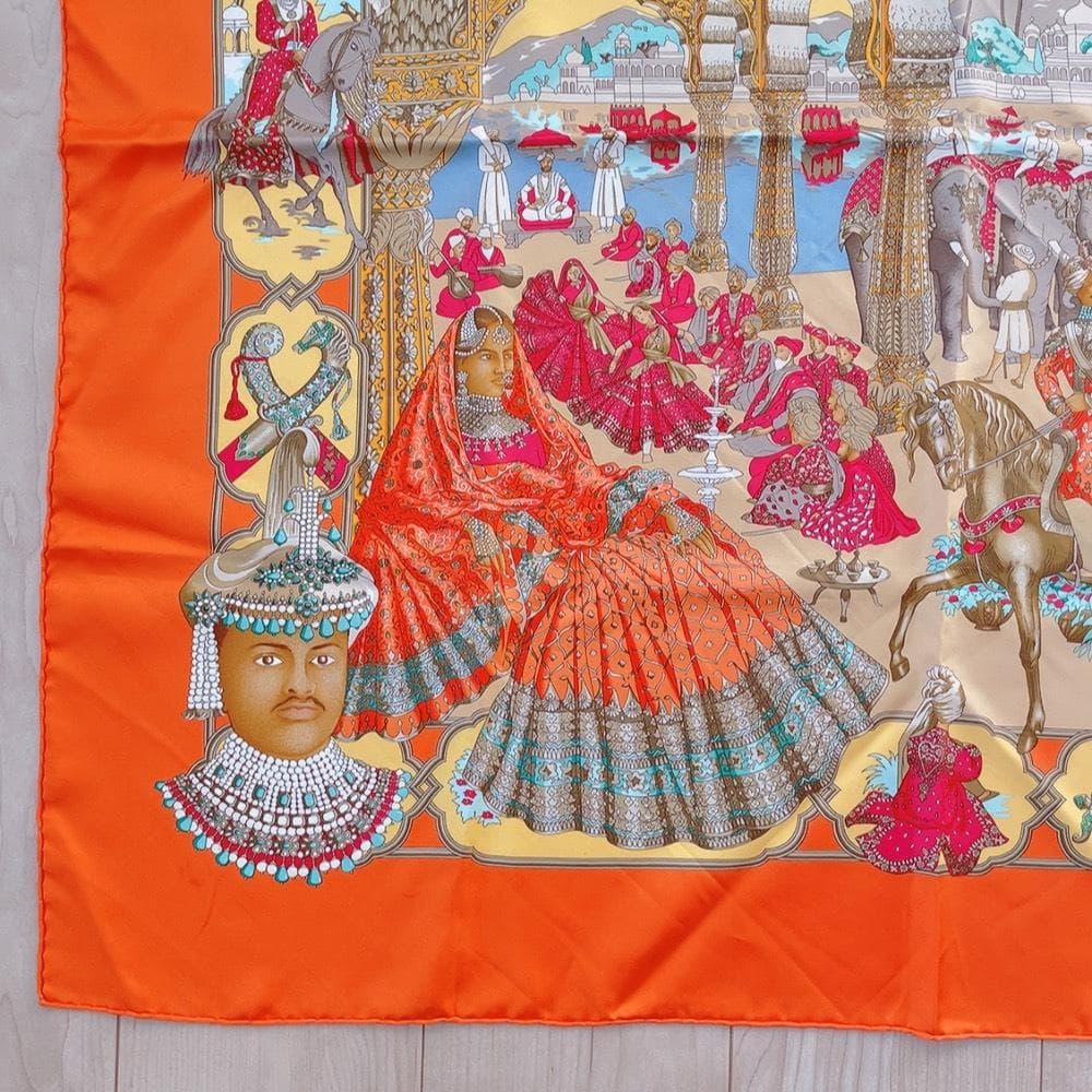 Hermes Carre 90 Maharaja Scarf Orange Silk — view 4