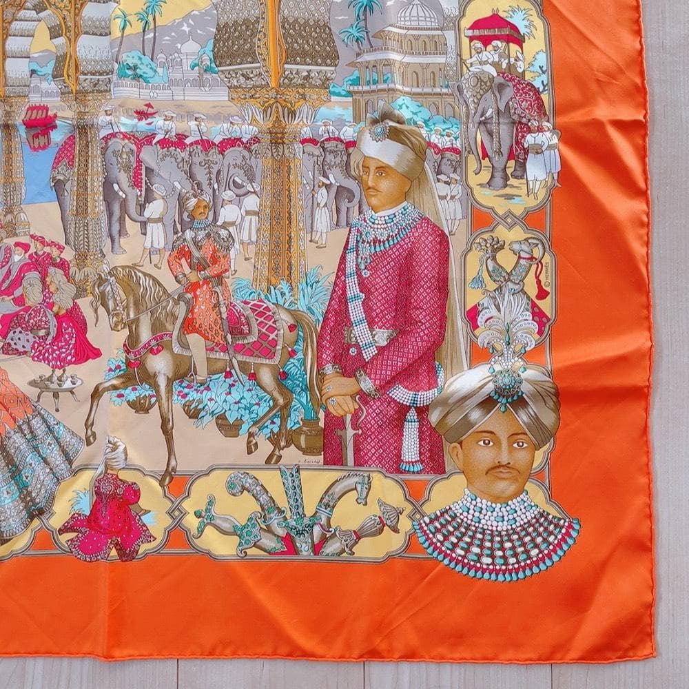 Hermes Carre 90 Maharaja Scarf Orange Silk — view 5