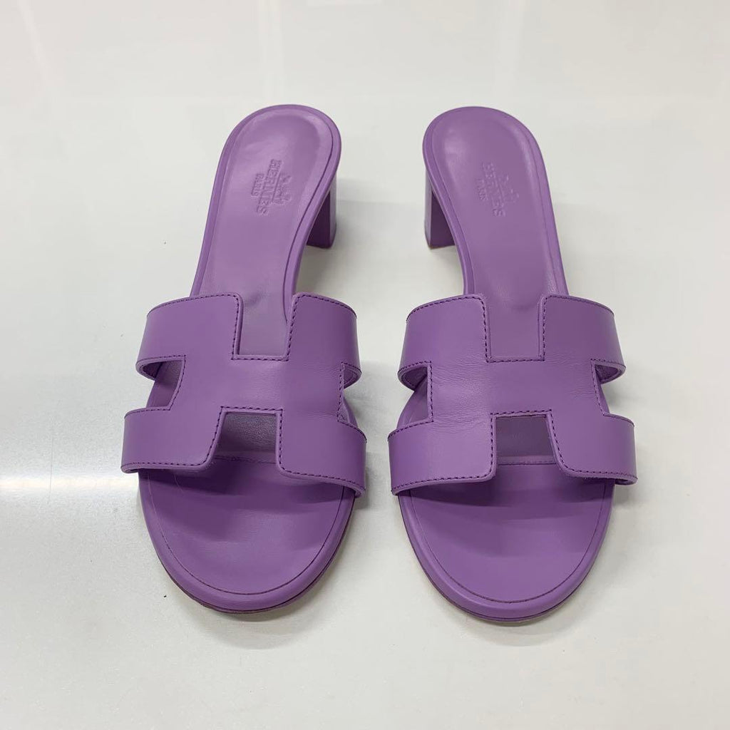 Hermes Oasis Leather Sandals Purple — view 2