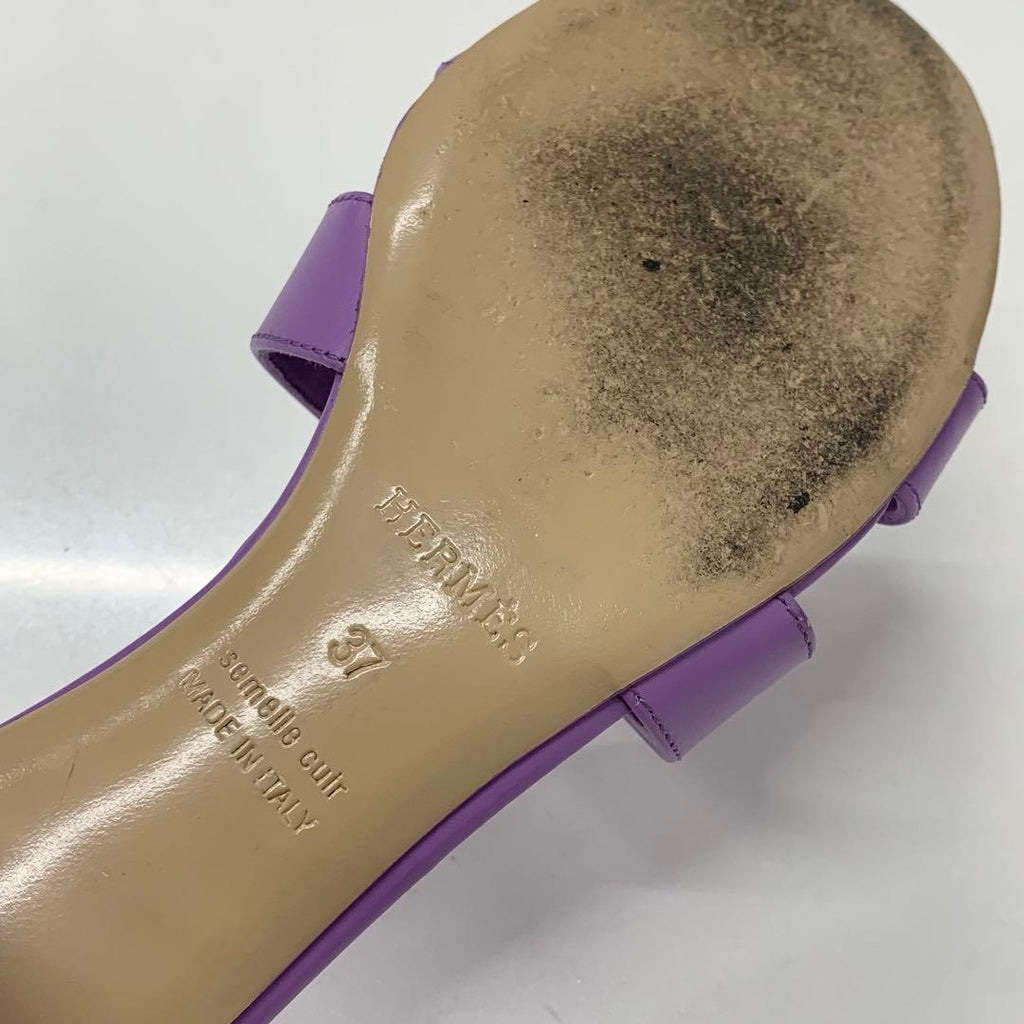 Hermes Oasis Leather Sandals Purple — view 8