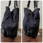Prada Denim Leather Triangle Plate Logo Shoulder Tote Bag Black — view 4