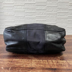 Prada Denim Leather Triangle Plate Logo Shoulder Tote Bag Black — view 5