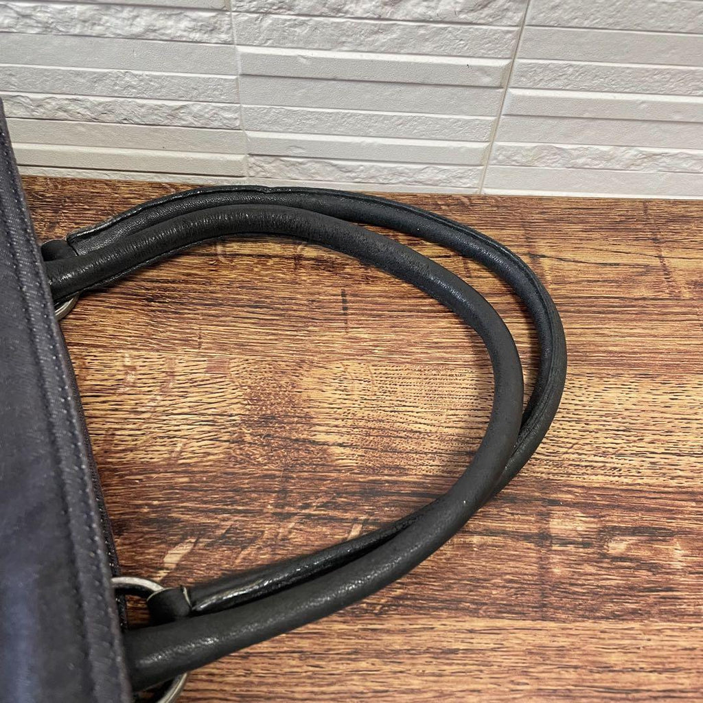 Prada Denim Leather Triangle Plate Logo Shoulder Tote Bag Black — view 7