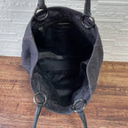 Prada Denim Leather Triangle Plate Logo Shoulder Tote Bag Black — view 8