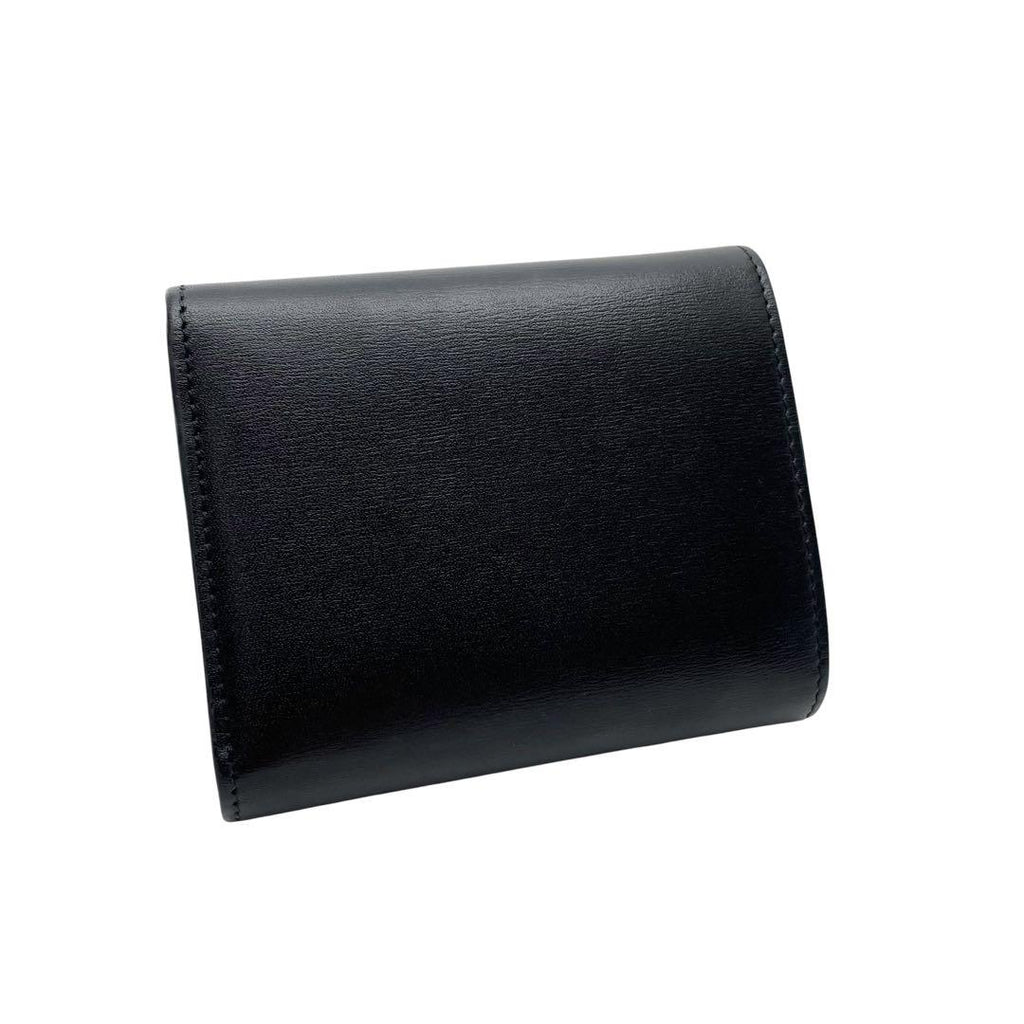 Celine Leather Triomphe Logo Gold Trifold Wallet Black — view 2
