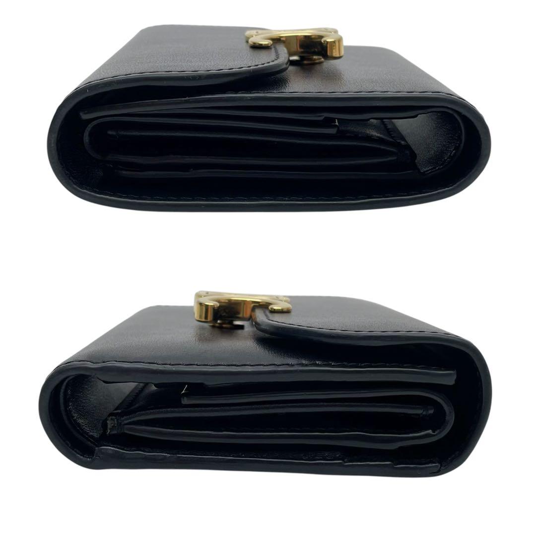 Celine Leather Triomphe Logo Gold Trifold Wallet Black — view 5