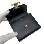 Celine Leather Triomphe Logo Gold Trifold Wallet Black — view 6