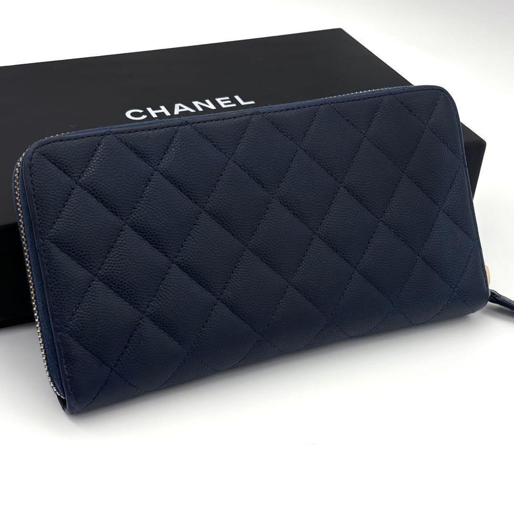 Chanel Quilted Caviar Leather Zip Around Wallet Navy — view 2