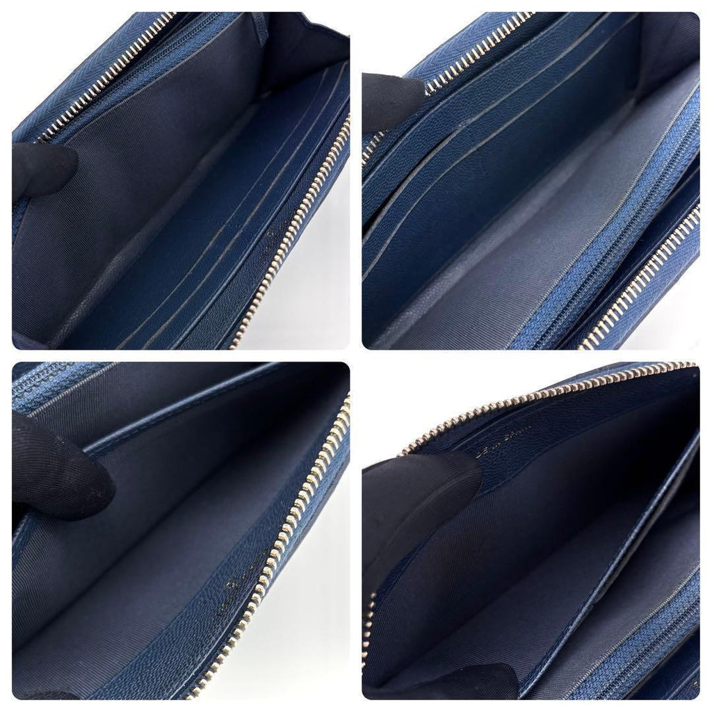 Chanel Quilted Caviar Leather Zip Around Wallet Navy — view 5