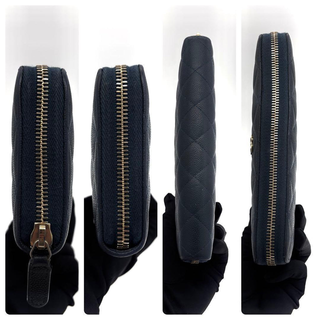Chanel Quilted Caviar Leather Zip Around Wallet Navy — view 6