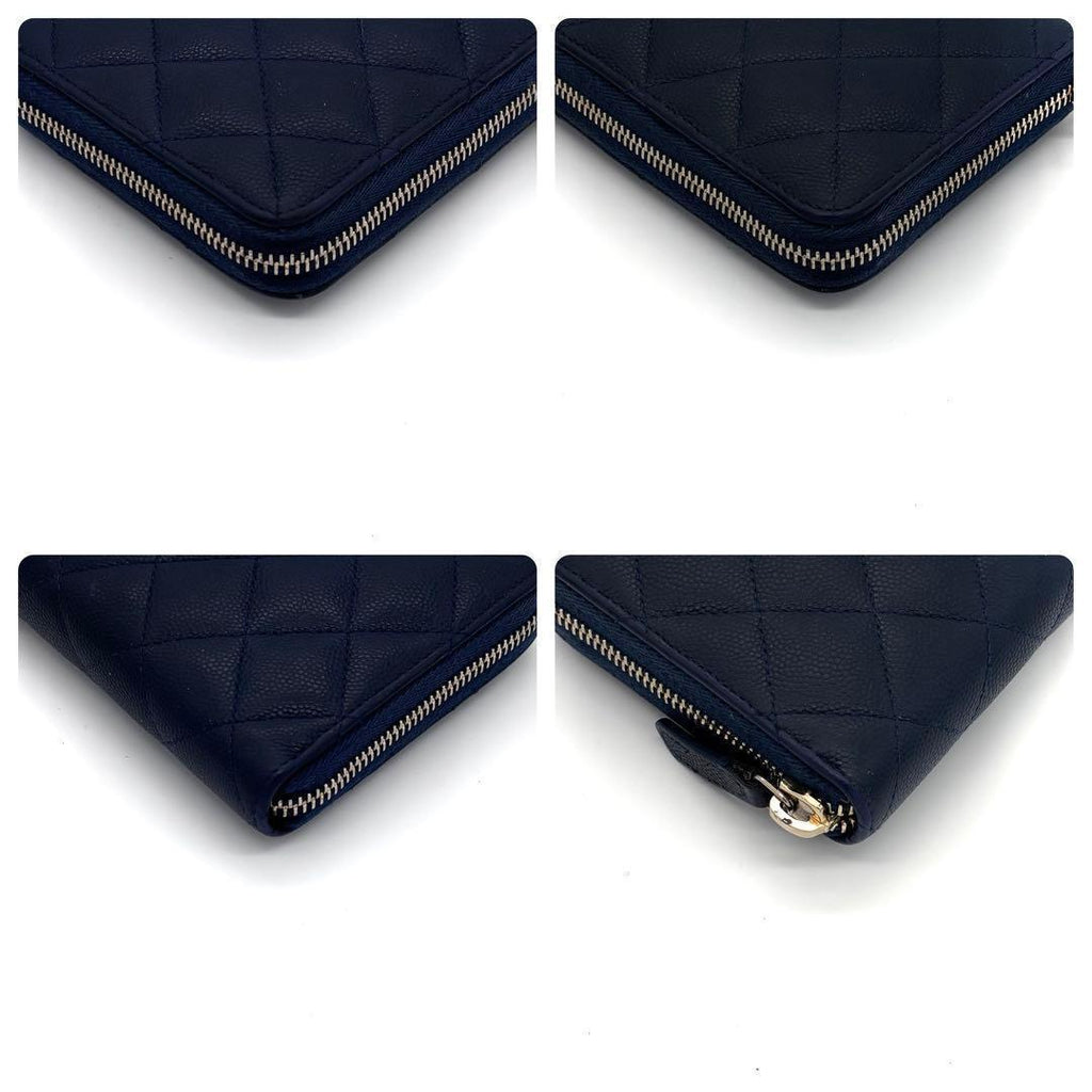 Chanel Quilted Caviar Leather Zip Around Wallet Navy — view 7