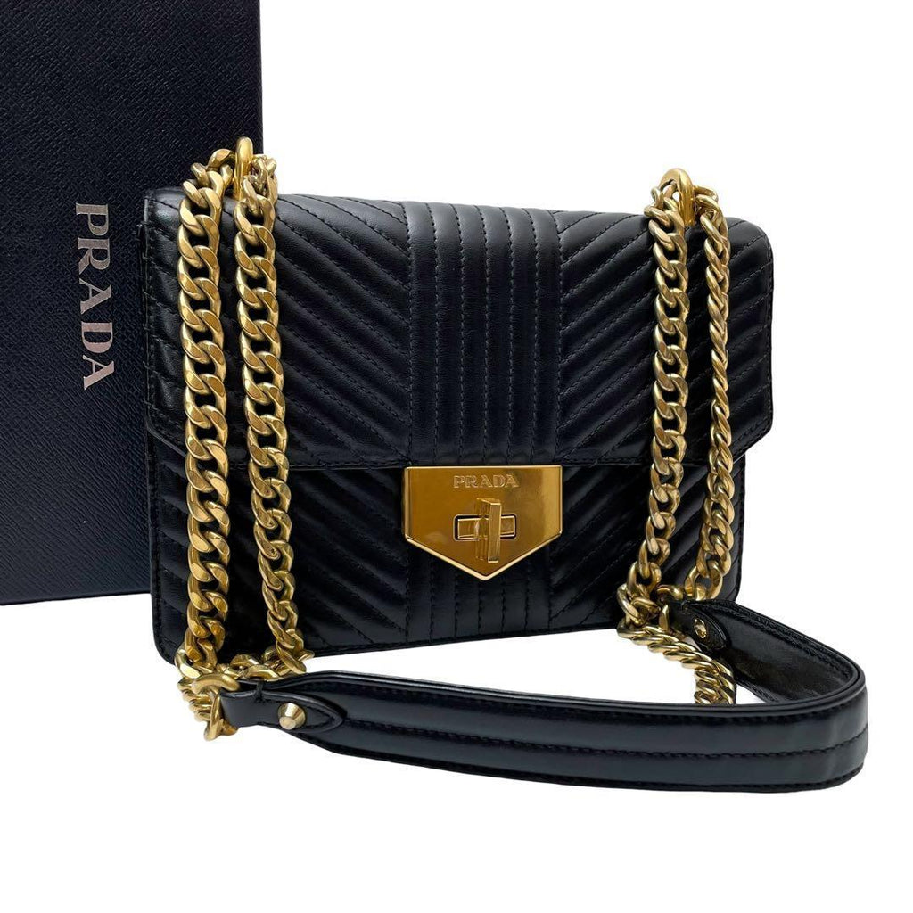 Prada Leather Chain Shoulder Bag Black