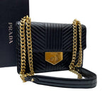 Prada Leather Chain Shoulder Bag Black