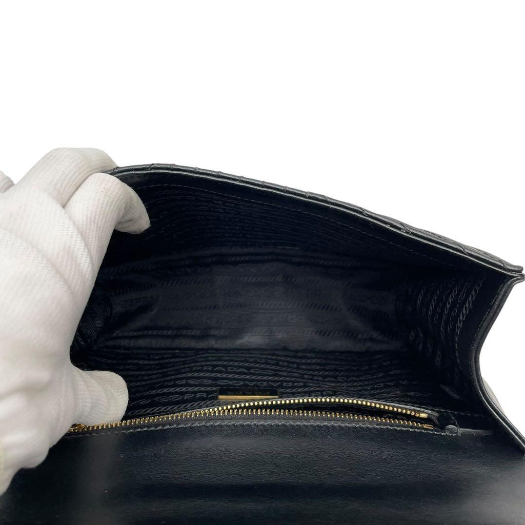 Prada Leather Chain Shoulder Bag Black — view 8