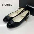 Chanel CC Logo Camellia Leather Chain Strap Flat Shoes