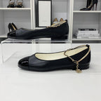 Chanel CC Logo Camellia Leather Chain Strap Flat Shoes — view 3