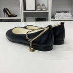 Chanel CC Logo Camellia Leather Chain Strap Flat Shoes — view 4
