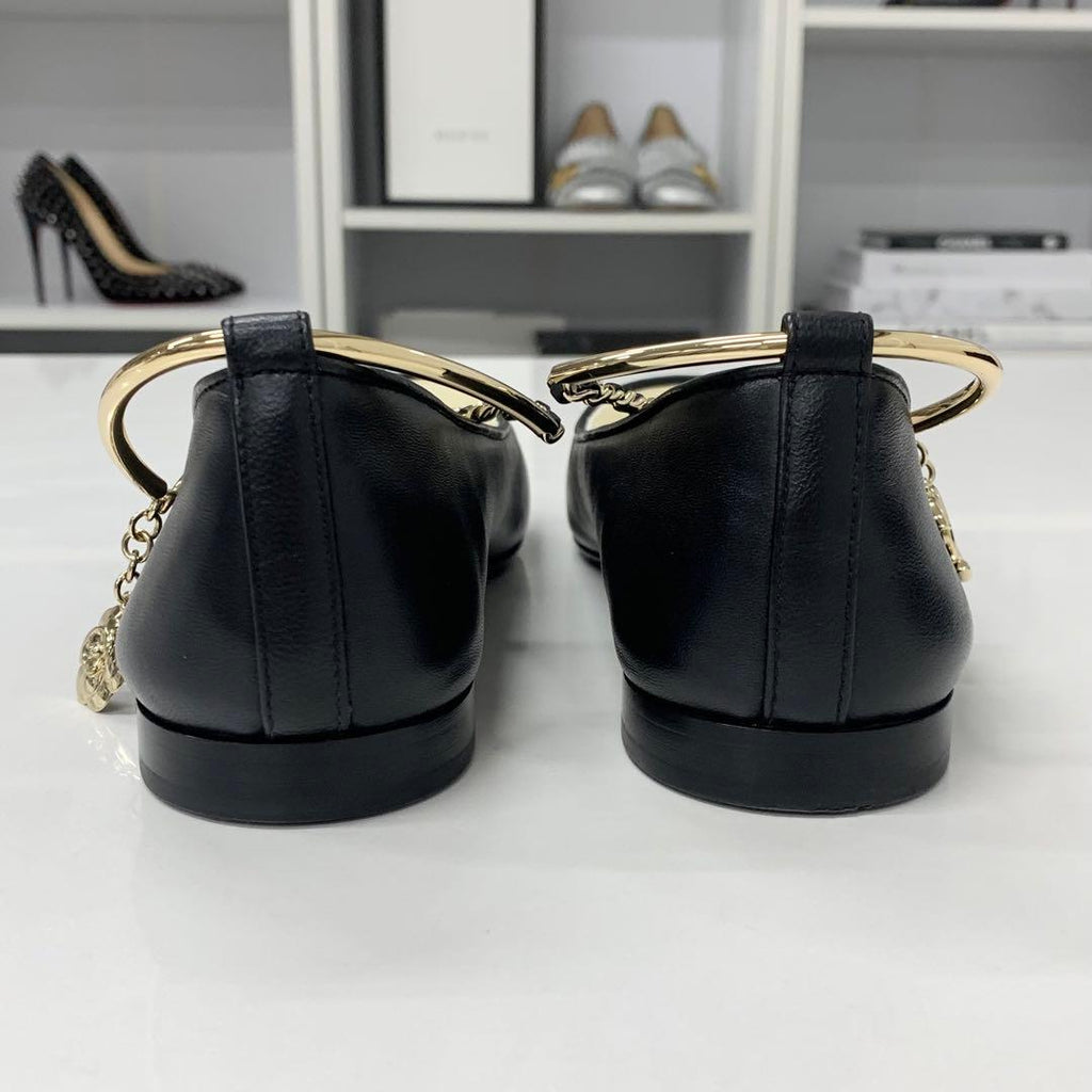 Chanel CC Logo Camellia Leather Chain Strap Flat Shoes — view 5