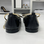 Chanel CC Logo Camellia Leather Chain Strap Flat Shoes — view 5
