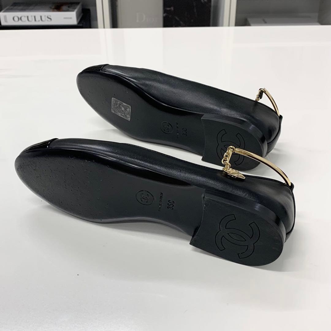 Chanel CC Logo Camellia Leather Chain Strap Flat Shoes — view 6