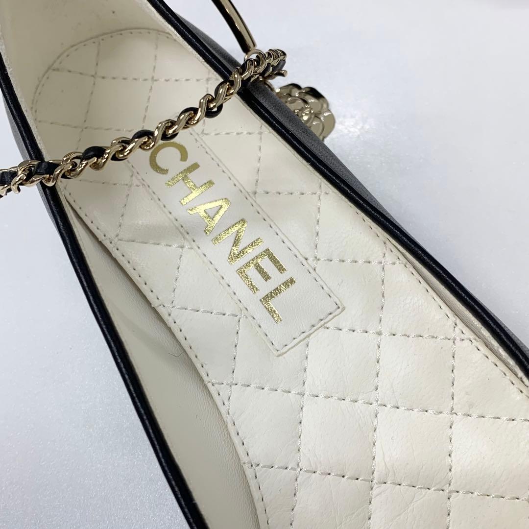 Chanel CC Logo Camellia Leather Chain Strap Flat Shoes — view 7