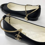Chanel CC Logo Camellia Leather Chain Strap Flat Shoes — view 9