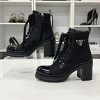 Prada Re-Nylon Leather Triangle Logo Boots Black — view 2