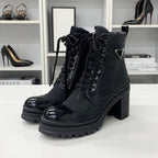 Prada Re-Nylon Leather Triangle Logo Boots Black — view 3