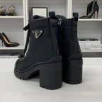 Prada Re-Nylon Leather Triangle Logo Boots Black — view 5