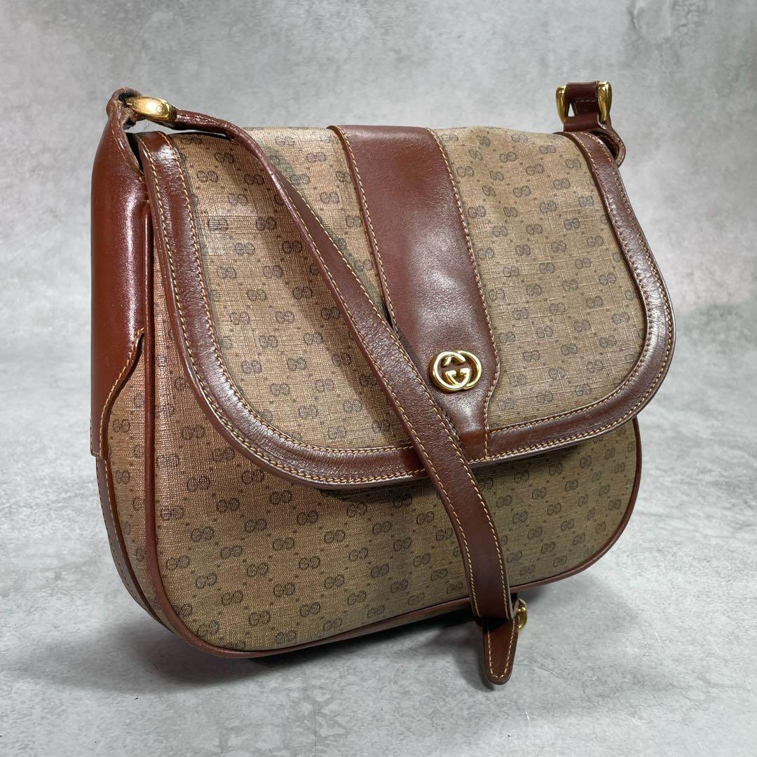 Gucci GG Shoulder Bag Brown Beige Logo Leather