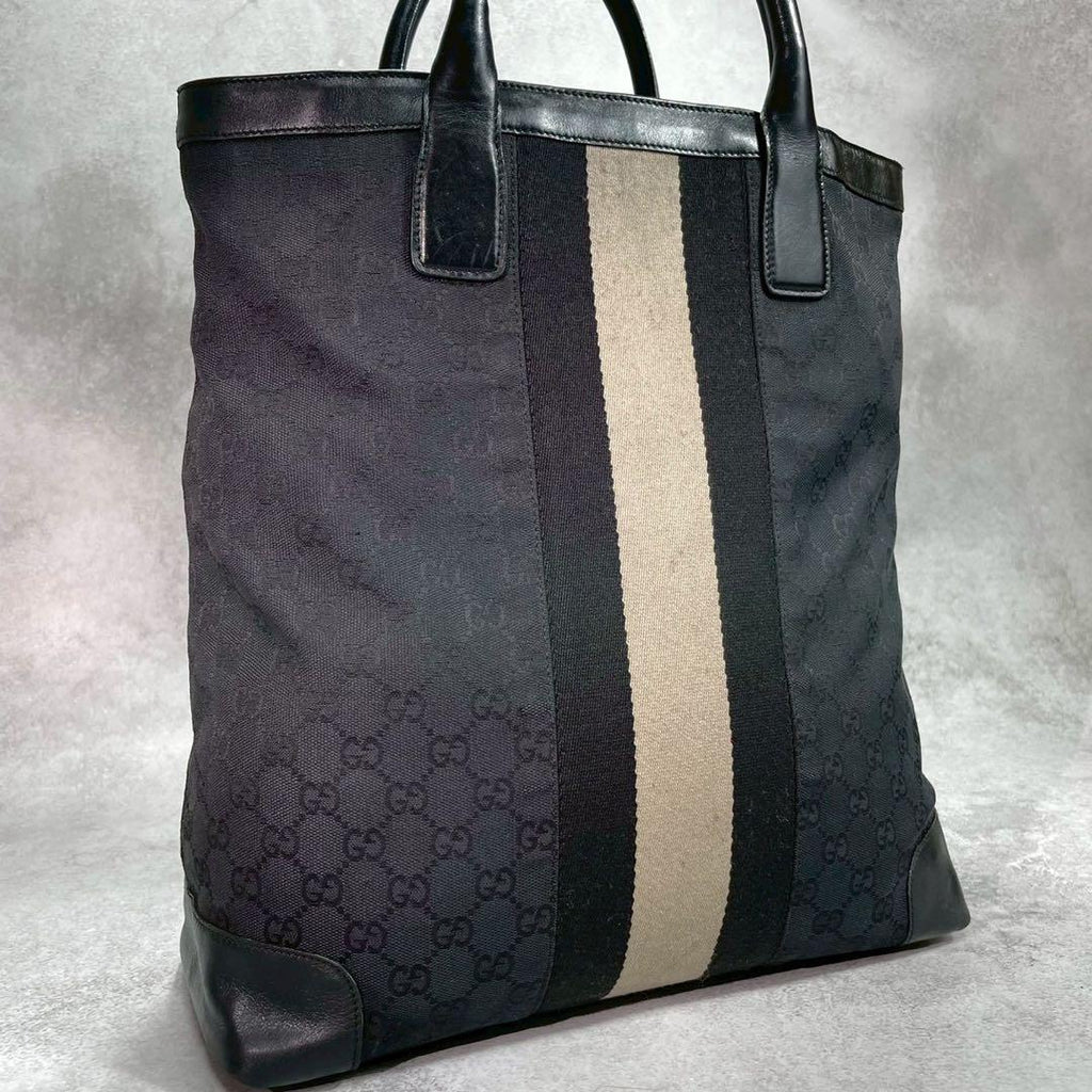 Gucci GG Sherry Line Tote Black Beige Logo