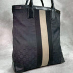 Gucci GG Sherry Line Tote Black Beige Logo