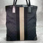 Gucci GG Sherry Line Tote Black Beige Logo — view 3