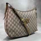 Gucci GG Shoulder Bag Brown Beige Leather Logo