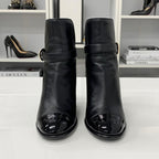 Chanel CC Logo Belt Leather Patent Short Boots Black — view 4