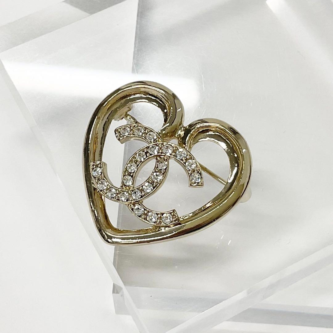 Chanel Brooch Heart Coco Mark Rhinestone