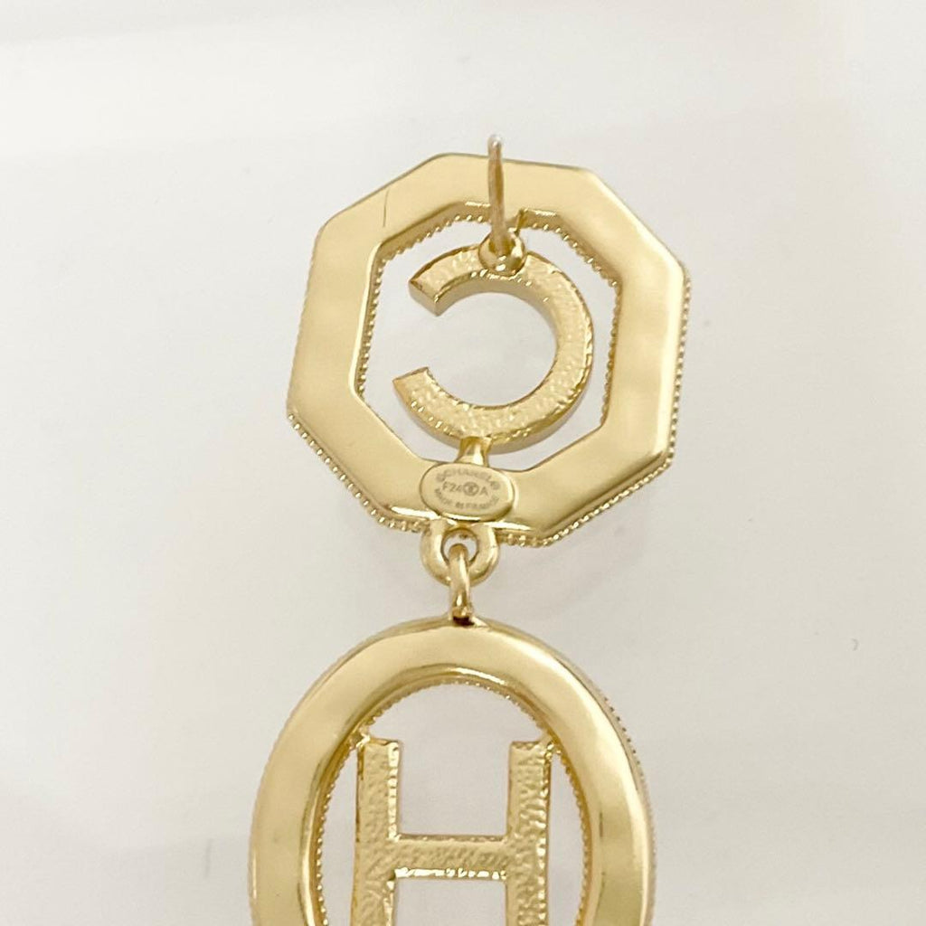 Chanel Earrings CC Logo Rhinestone Gold — view 5