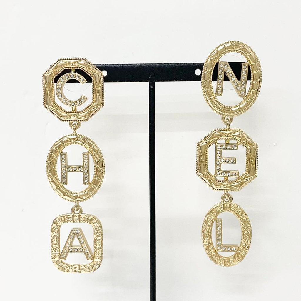 Chanel Earrings CC Logo Rhinestone Gold — view 6