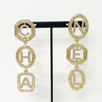 Chanel Earrings CC Logo Rhinestone Gold — view 6