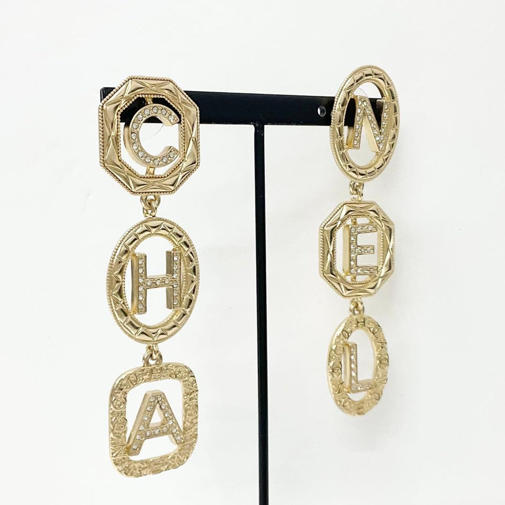 Chanel Earrings CC Logo Rhinestone Gold — view 7