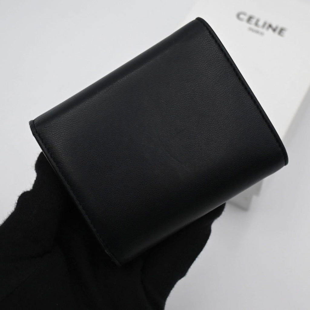 Celine Trio Trifold Wallet Calfskin Black Gold — view 2