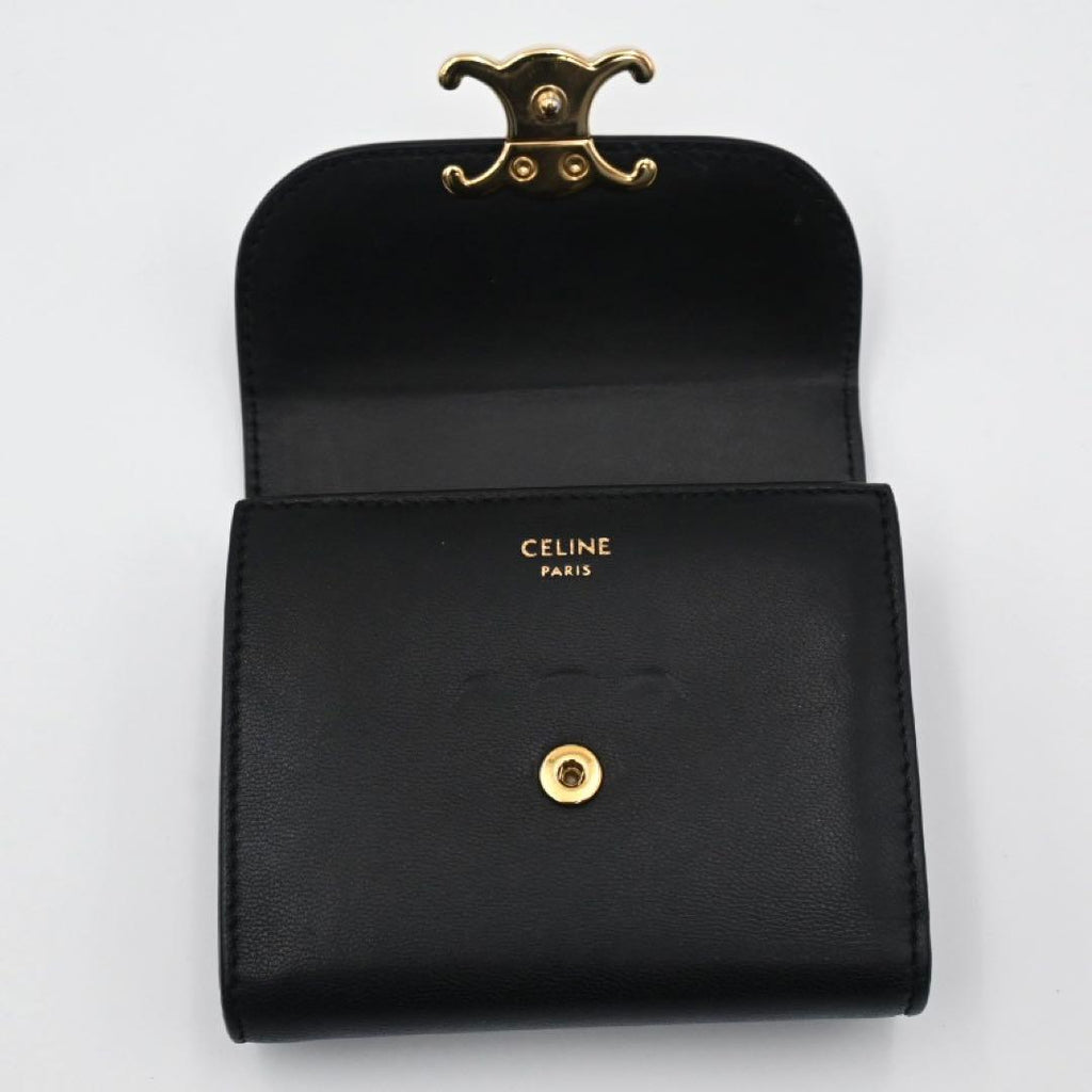 Celine Trio Trifold Wallet Calfskin Black Gold — view 3