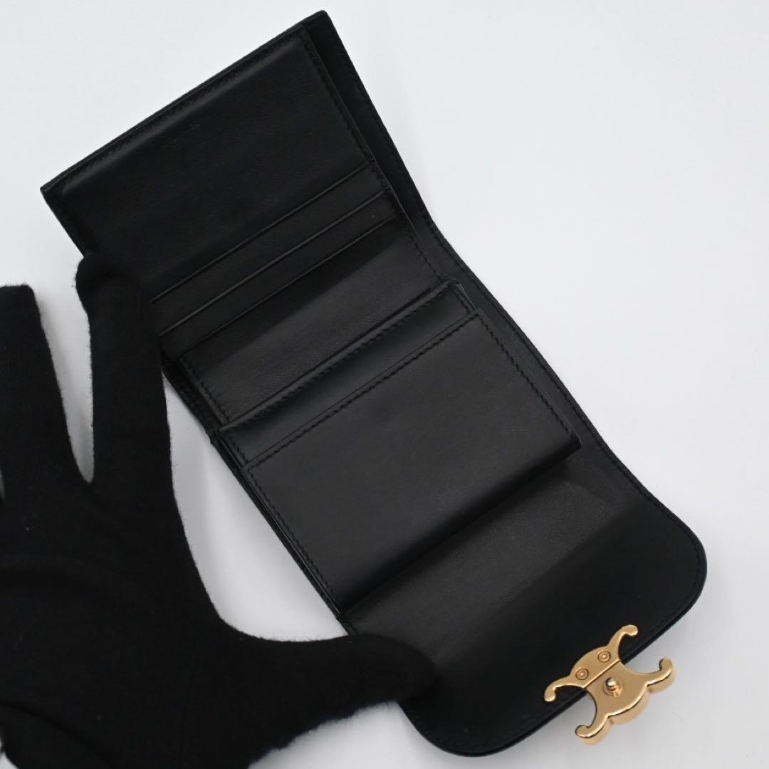 Celine Trio Trifold Wallet Calfskin Black Gold — view 5